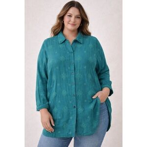 Chico’s Size 4 Teal Embroidered Tunic Blouse US Size 20/22